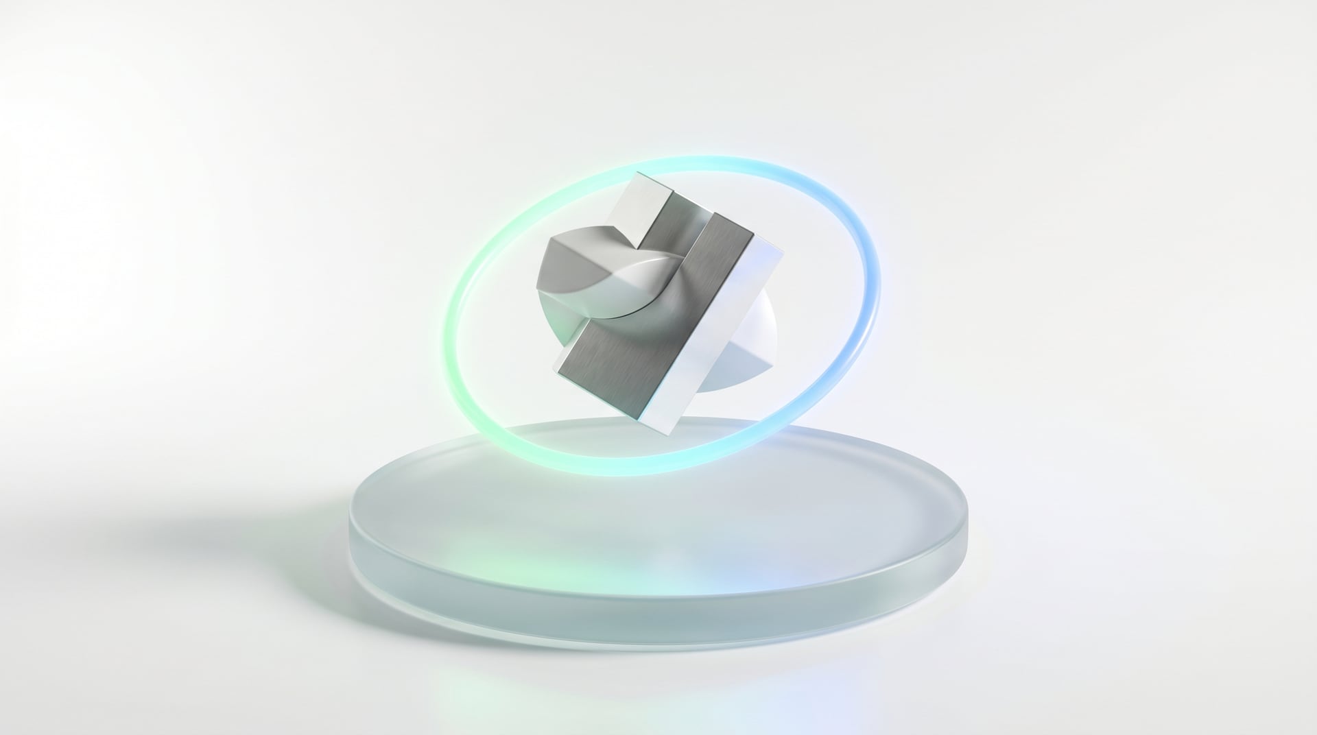 Glass pedestal turntable with a levitating product form and an orbit ring of light