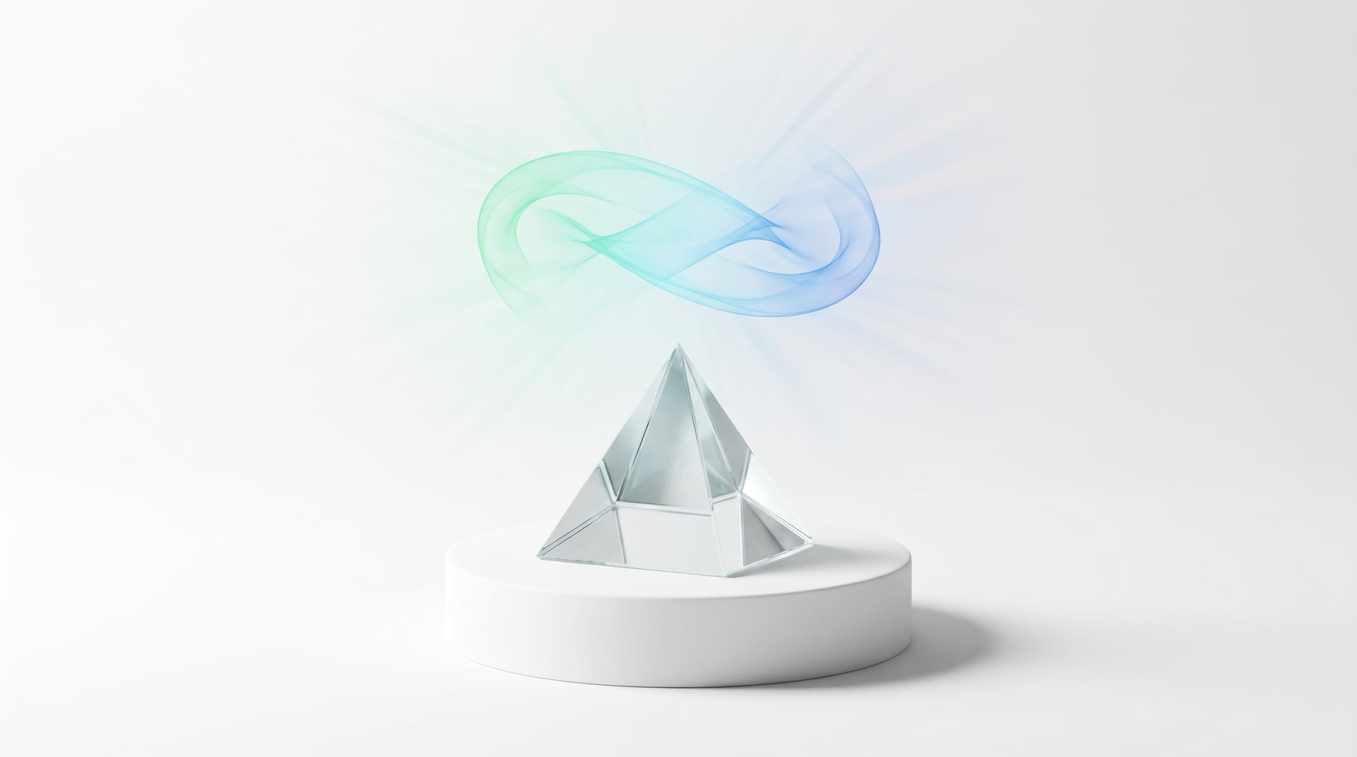 Glass prism pyramid projecting a luminous holographic light form