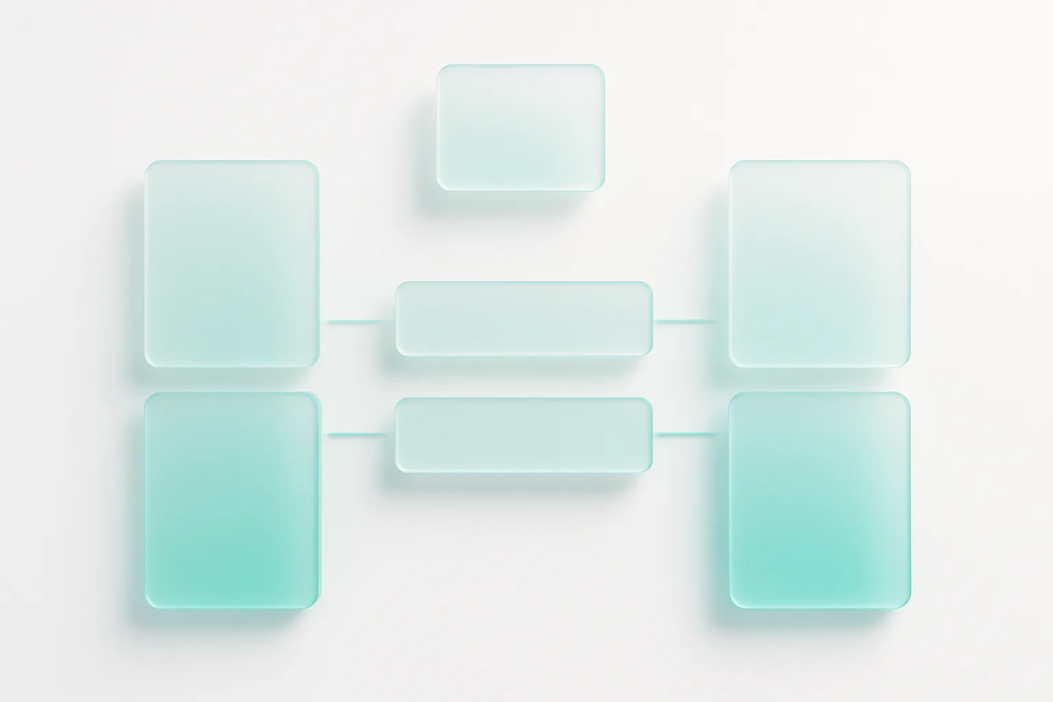 Clean white background with frosted glass panels and soft mint-to-cyan gradient, representing multilingual data flow and translation layers