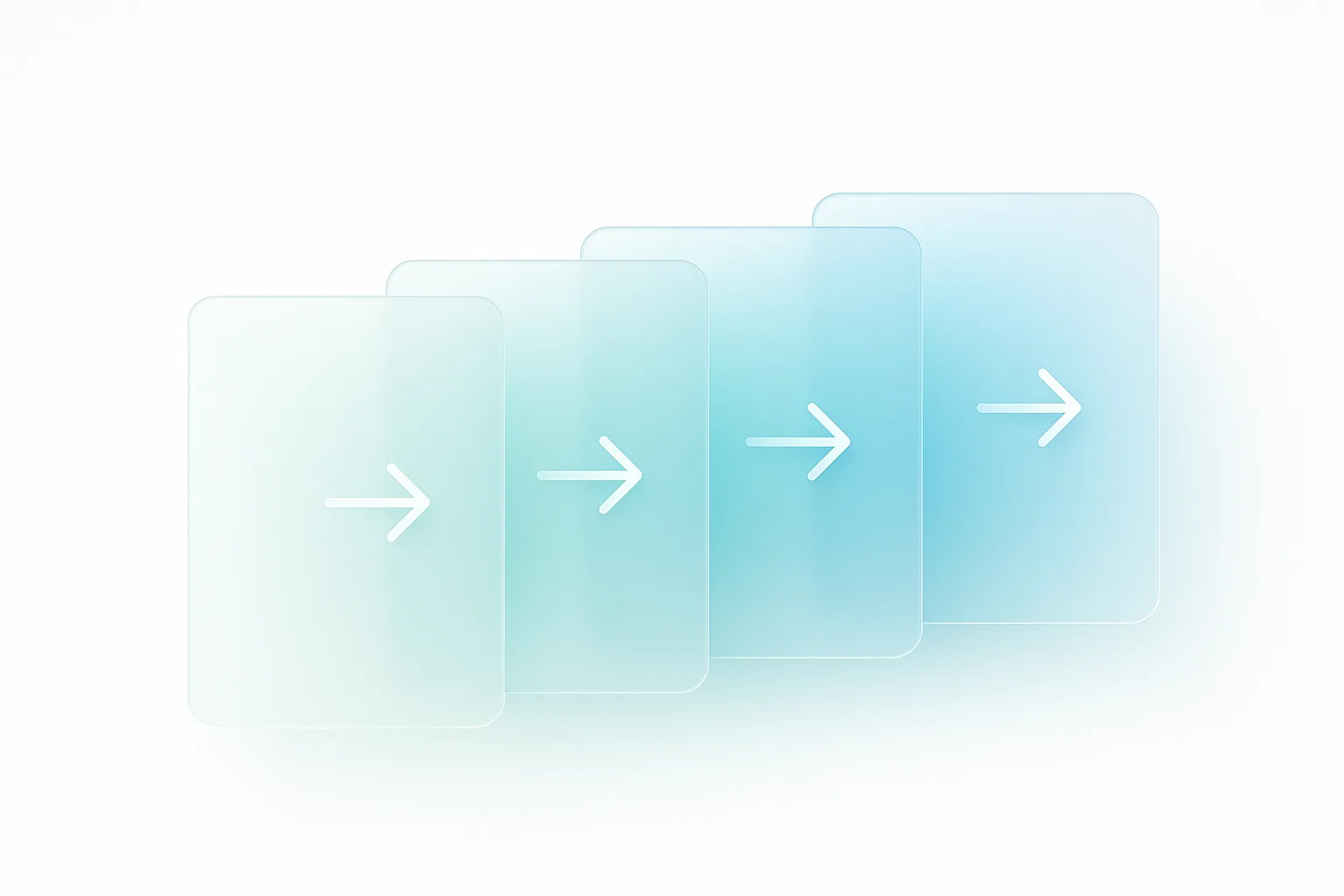 Abstract representation of workflow stages with layered frosted glass elements and gradient accents, minimal white space