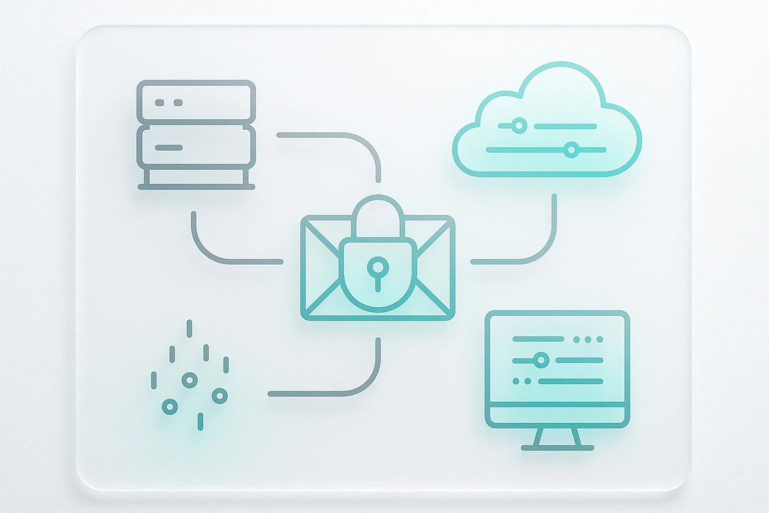 Abstract illustration of encrypted biometric data flow and encrypted template storage