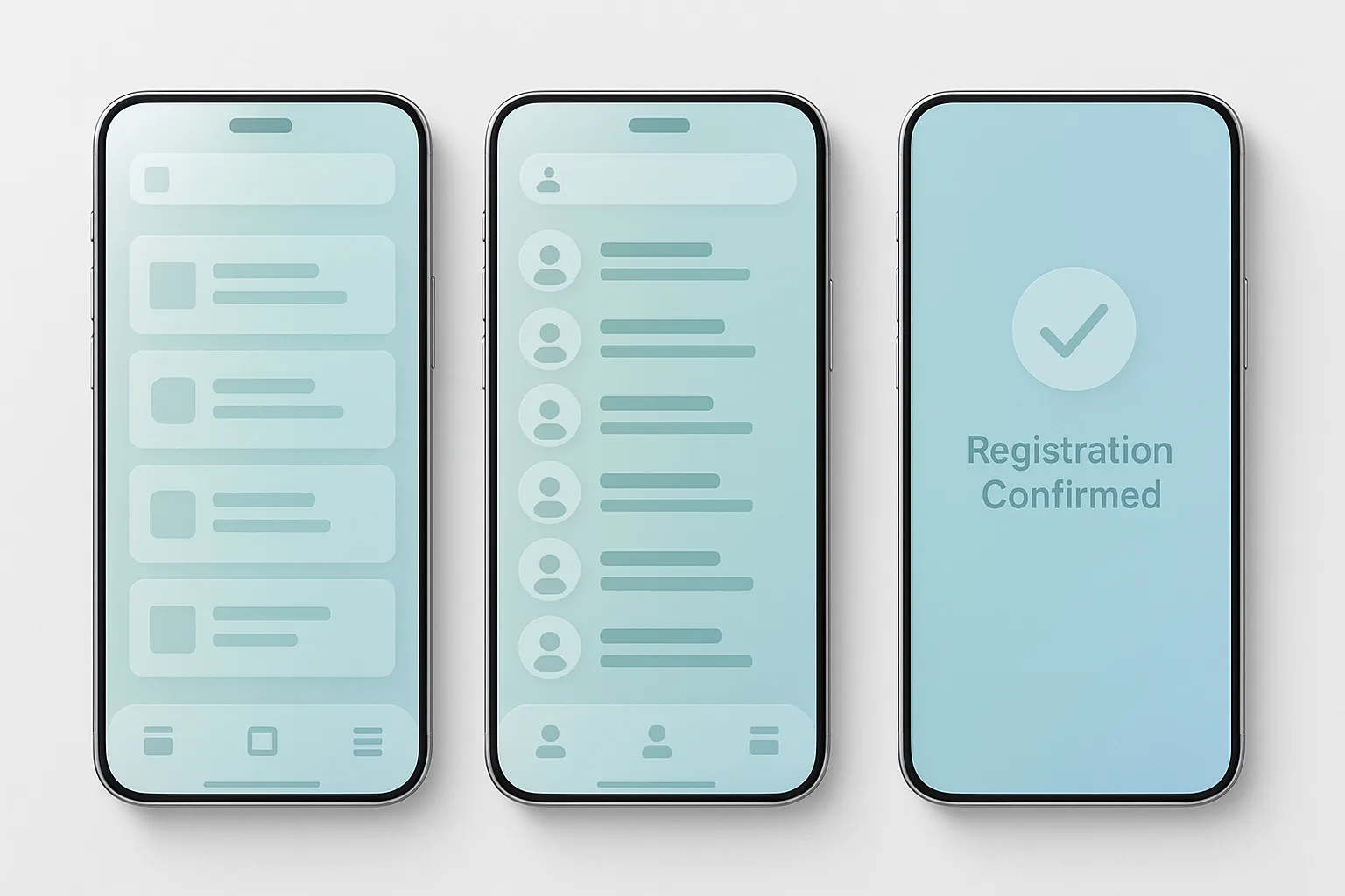 Event app interface with agenda, networking, and registration screens