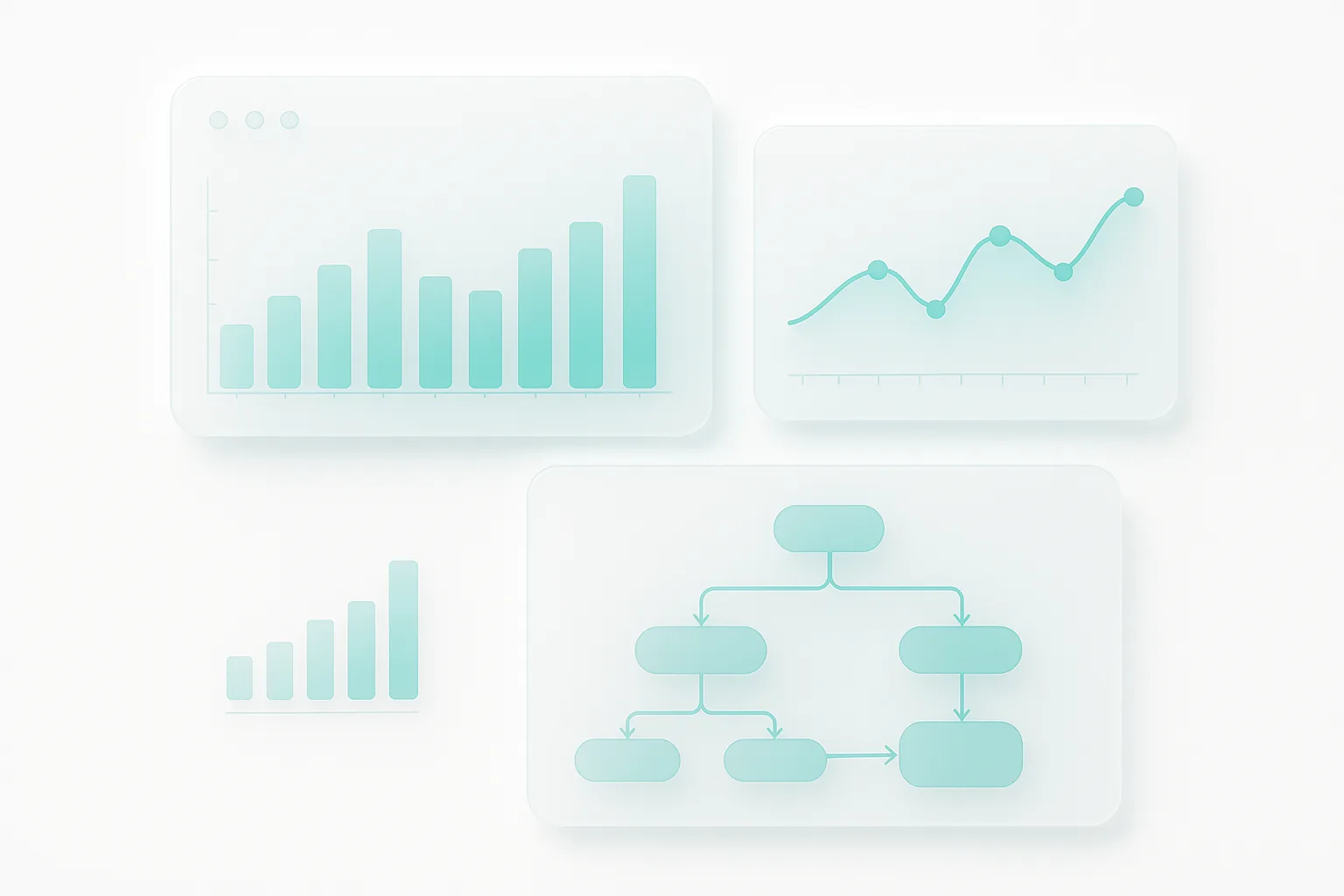 Dashboard showing analytics graphs, conversation flows, and resolution metrics with mint and cyan accents