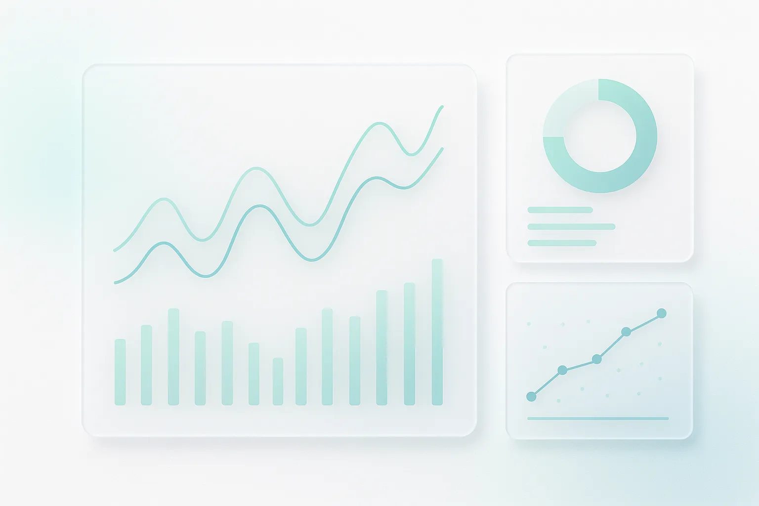 Analytics dashboard with soft cyan gradient accents and frosted glass design elements