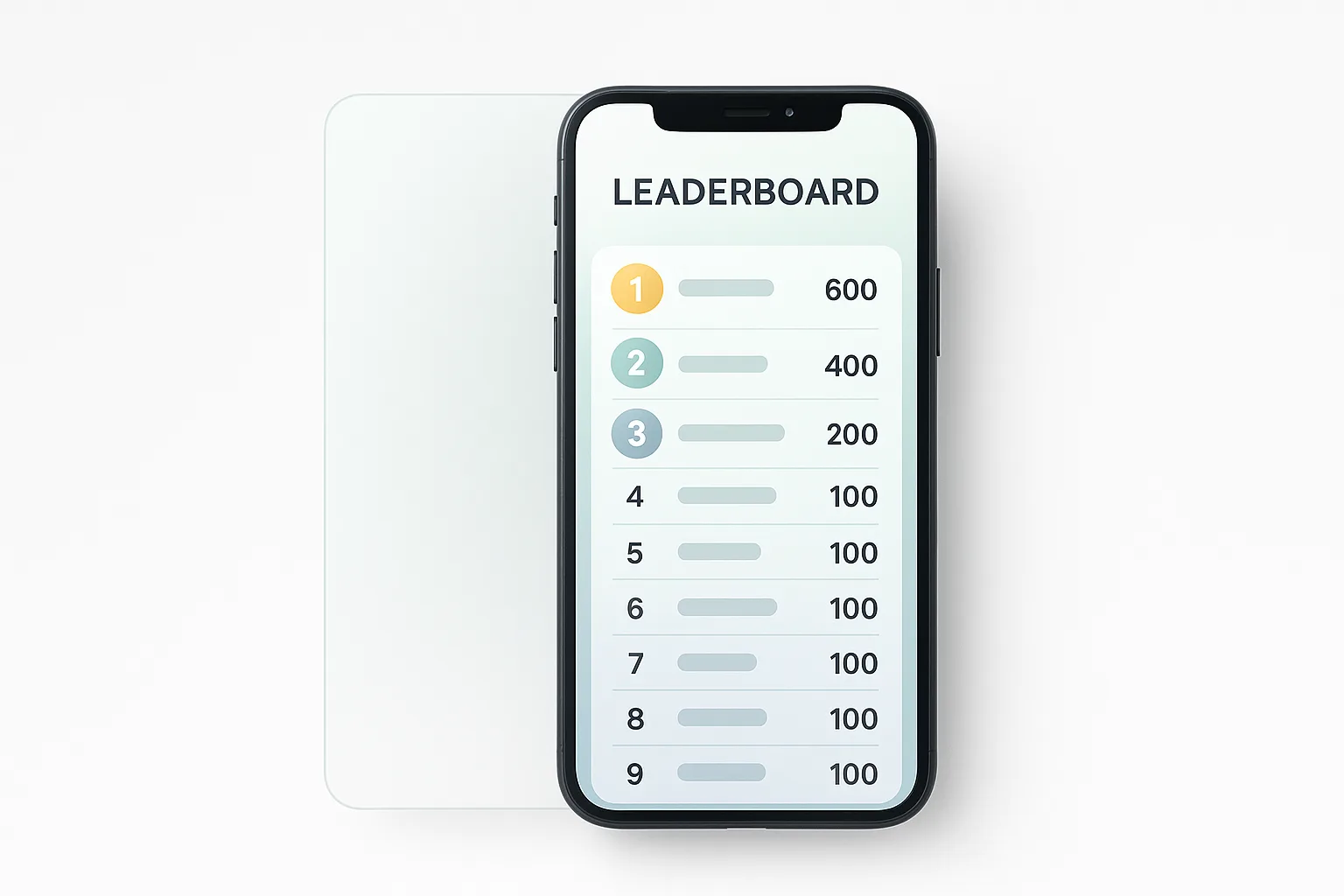 Gamification platform interface with leaderboard on mobile device