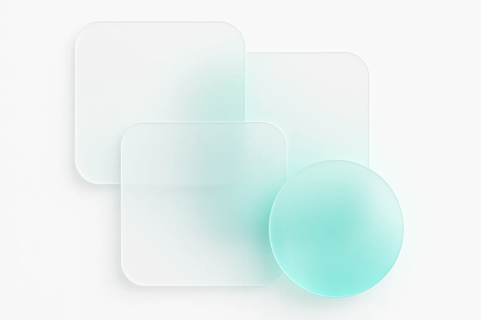 Clean white background with frosted glass effect and soft mint-to-cyan gradient, minimal tech aesthetic