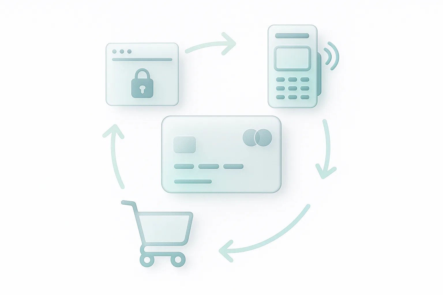 Payment gateway routing diagram with soft mint accents