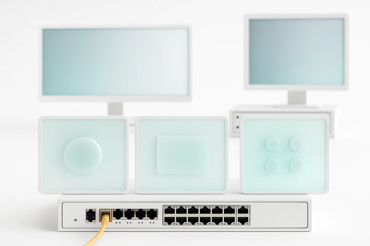 Event IT support control station with monitors and network infrastructure
