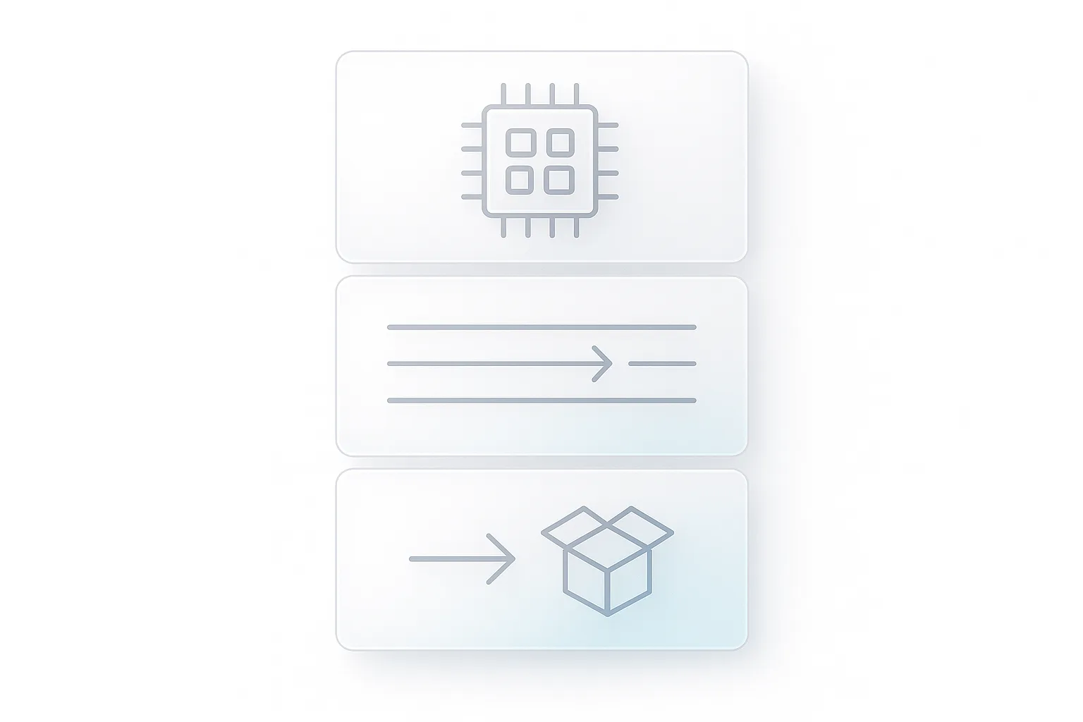 Minimalist tech architecture diagram with frosted glass elements and azure gradient accents